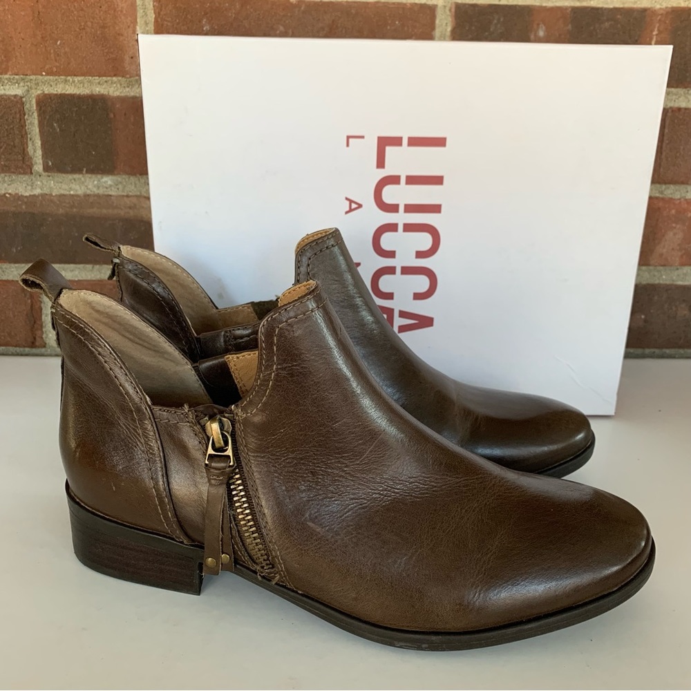 Lucca Lane Womens sayge Brown Leather Ankle Fashion Boots Size US 9.5 M